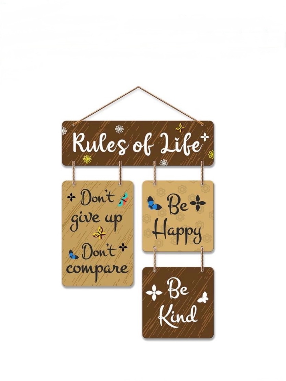 Rules of Life Brown and Cream Wall Hanging - Motivational Home Decor